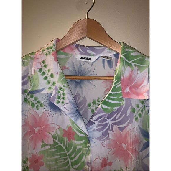 Vintage ALIA Pastel Hawaiian button down top size 18 - Picture 6 of 12